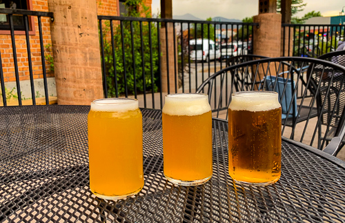 A flight of IPAs at Lumberjack Brewery